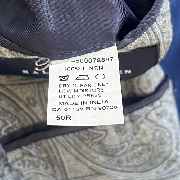 Ralph Ralph Lauren Men’s 100% Linen Blazer Jacket Blue Size 50R Paisley Lining - Picture 5 of 7